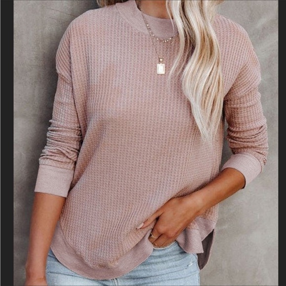 Last 1! #23 Classic Blush Pink Waffle Weave L.S. Top - Picture 4 of 14
